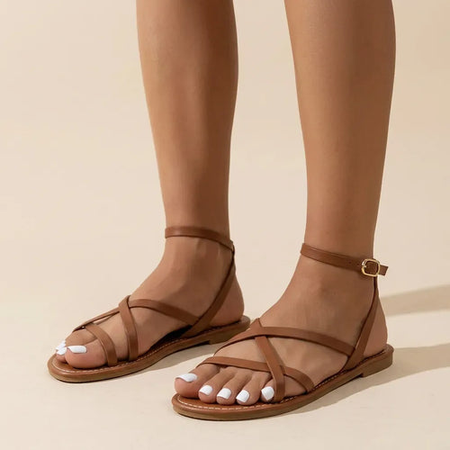 Flat Strappy Roman Sandals Brown 1