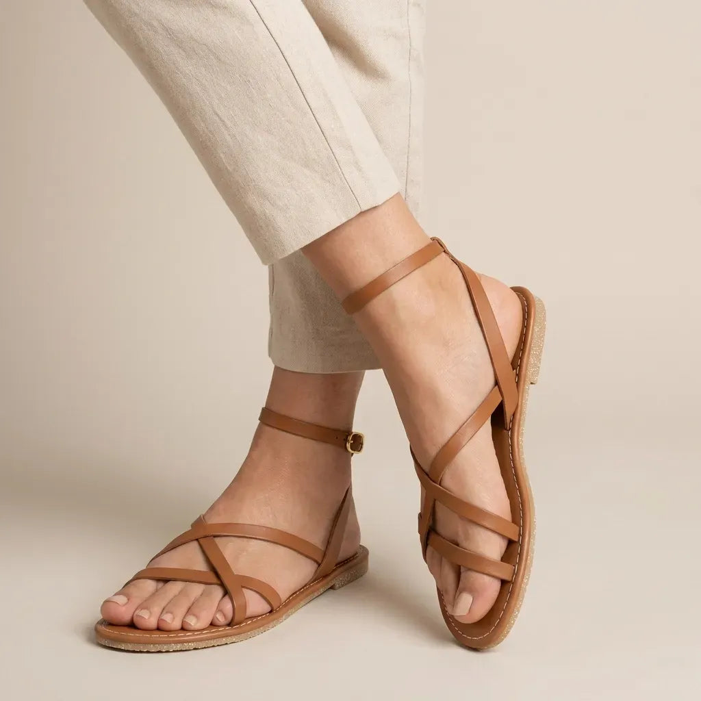 Flat Strappy Roman Sandals Brown 3