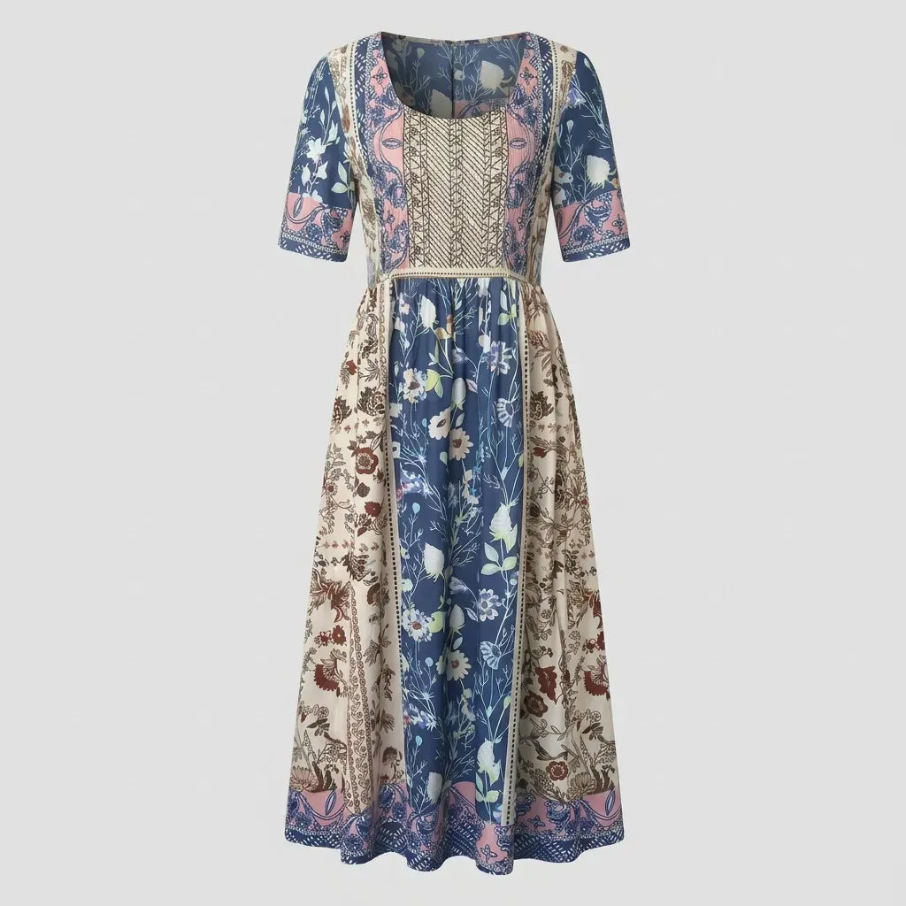 Floral Boho Midi Dress with Short Sleeves White 6