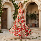 Floral Halter Neck Maxi Dress with Backless Detail Red 1