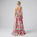 Floral Halter Neck Maxi Dress with Backless Detail Red 5