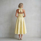 Floral Halter Neck Midi A-Line Dress Yellow 3
