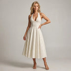 Floral Halter Neck Midi A-Line Dress White 4