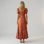 Floral Midi Wrap Dress with V-Neck Red 2
