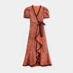 Floral Midi Wrap Dress with V-Neck Red 5