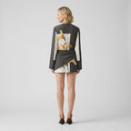 Printed Mini Cocktail Dress with Long Sleeves Black 2