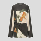 Printed Mini Cocktail Dress with Long Sleeves Black 3