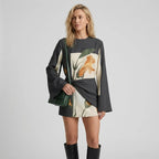 Printed Mini Cocktail Dress with Long Sleeves Black 4