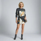 Printed Mini Cocktail Dress with Long Sleeves Black 5