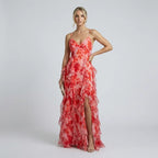 Floral Tiered Ruffle Maxi Dress Red 2