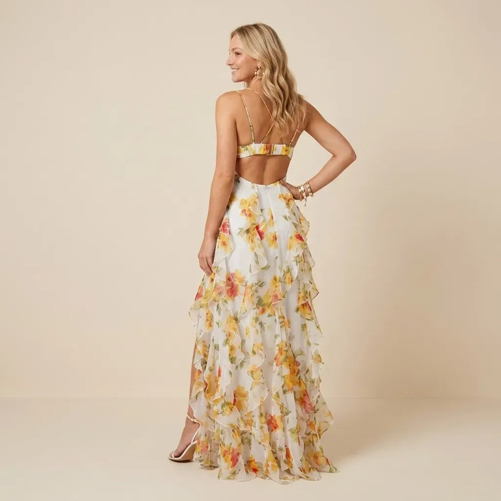 Floral Tiered Ruffle Maxi Dress Yellow 3