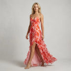 Floral Tiered Ruffle Maxi Dress Red 4