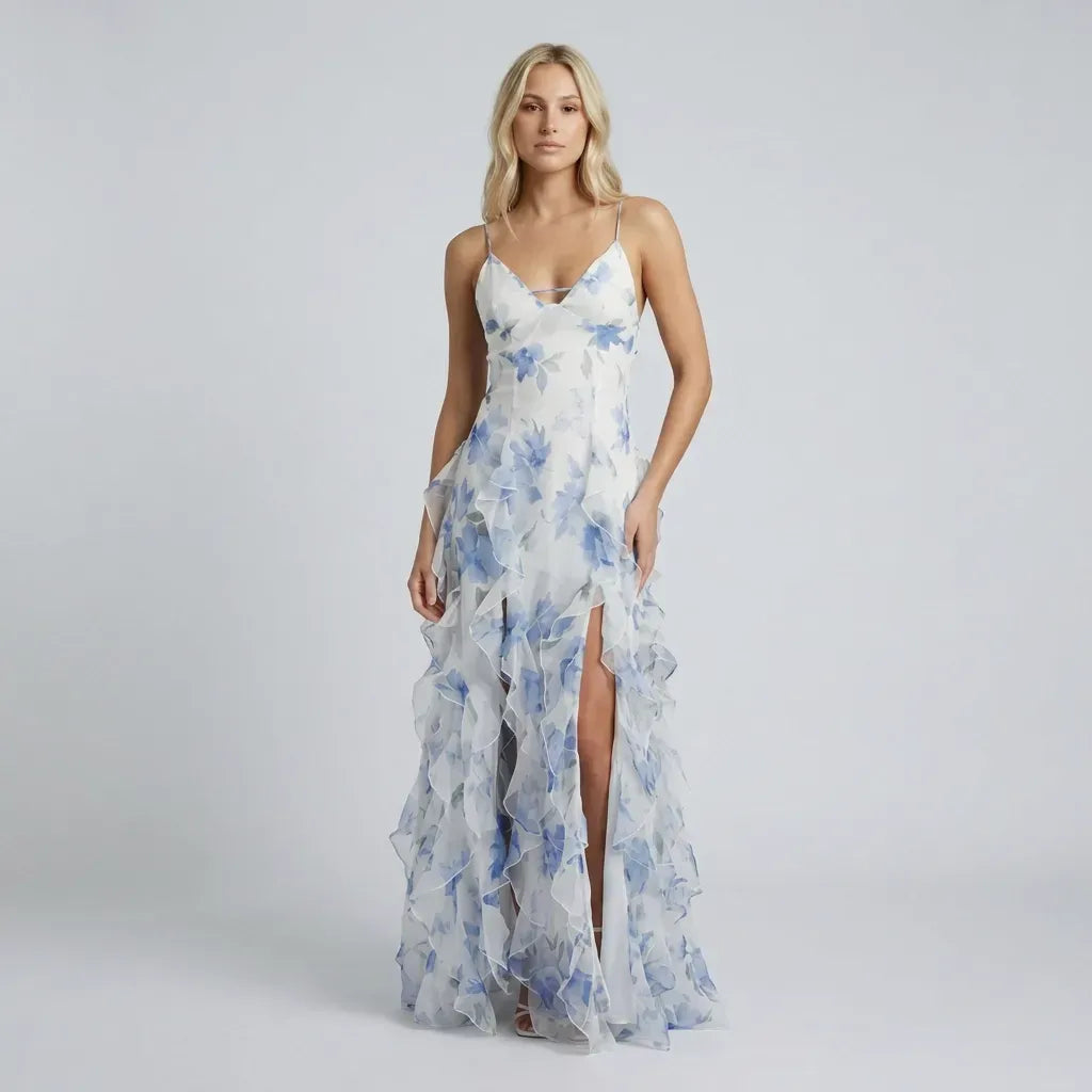 Floral Tiered Ruffle Maxi Dress Blue 5
