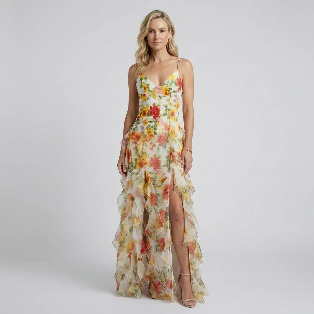 Floral Tiered Ruffle Maxi Dress Yellow 6