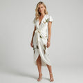 Floral V-Neck Midi Wrap Dress White 3