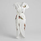 Floral V-Neck Midi Wrap Dress White 5