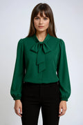 Flowy Chiffon Long Sleeve Blouse with Balloon Sleeves Green 6