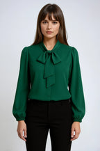 Flowy Chiffon Long Sleeve Blouse with Balloon Sleeves Green 6