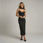 Flowy Chiffon Polka Dot Maxi Dress with Choker Detail Black 2