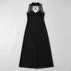 Flowy Chiffon Polka Dot Maxi Dress with Choker Detail Black 4
