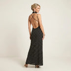 Flowy Chiffon Polka Dot Maxi Dress with Choker Detail Black 5