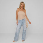 Flowy Chiffon Strapless Top with Ruffle Detail Beige 2