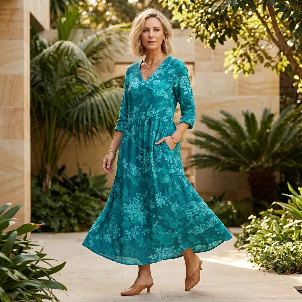 Flowy Midi Dress with Pockets Blue 1