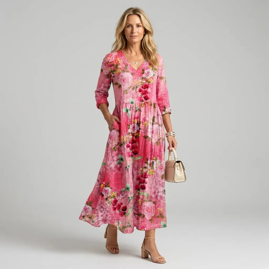 Flowy Midi Dress with Pockets Red 10