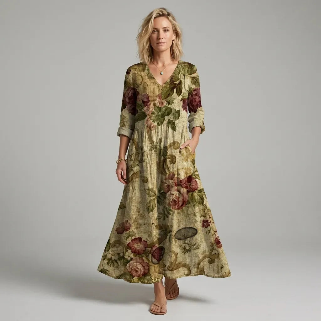 Flowy Midi Dress with Pockets Yellow 11
