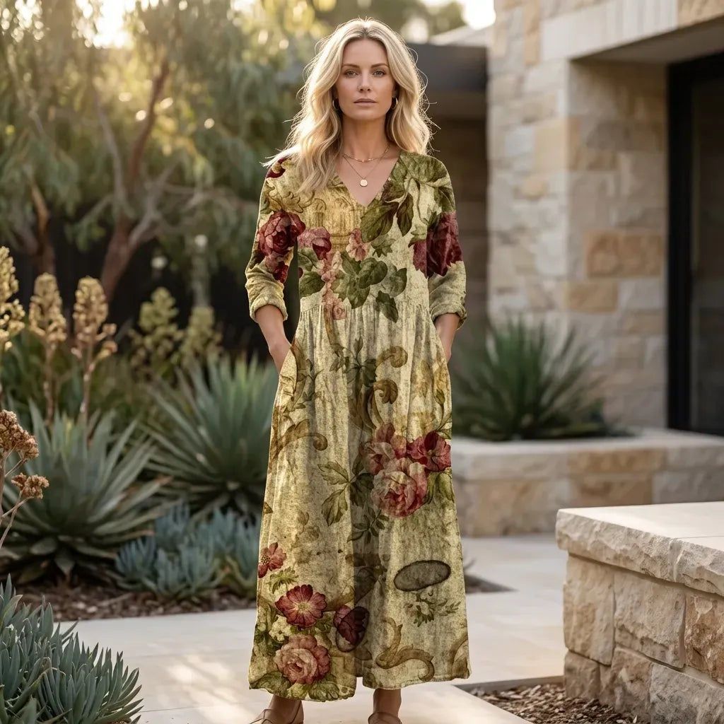 Flowy Midi Dress with Pockets Yellow 12