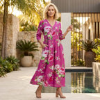 Flowy Midi Dress with Pockets Pink 2