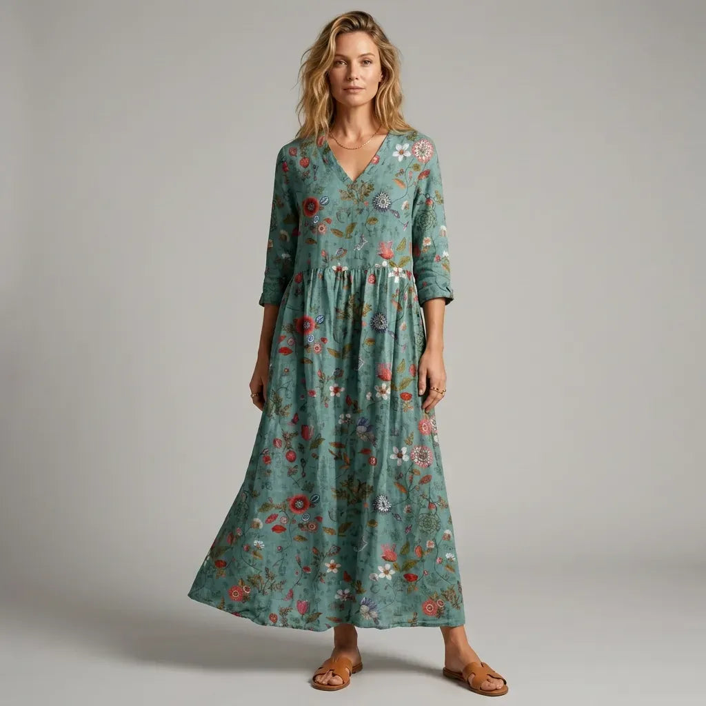 Flowy Midi Dress with Pockets Green 3