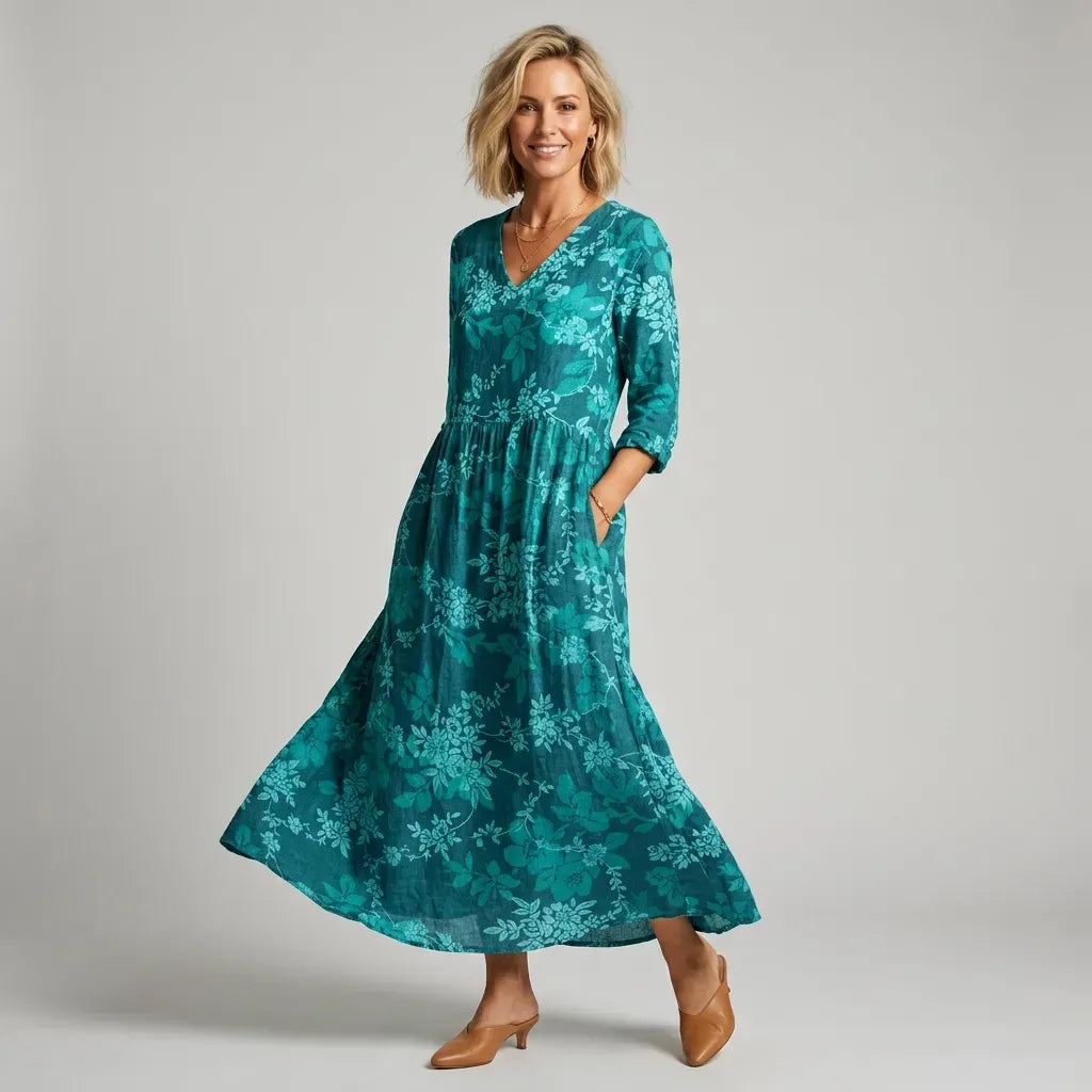 Flowy Midi Dress with Pockets Blue 4