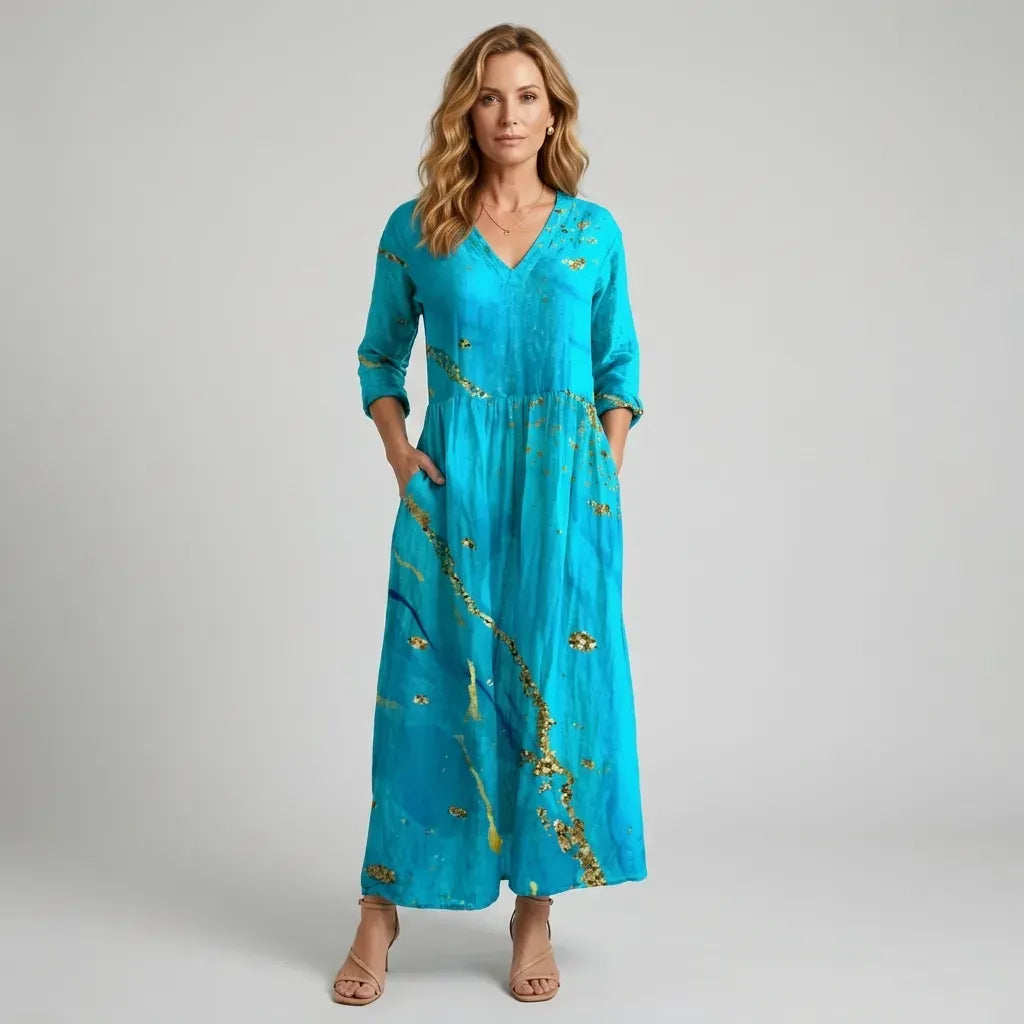 Flowy Midi Dress with Pockets Turquoise 5