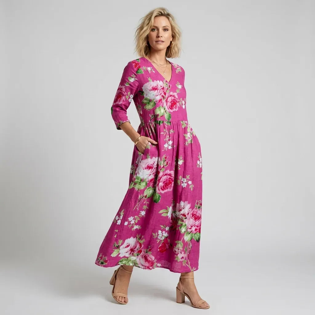 Flowy Midi Dress with Pockets Pink 6