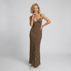 Flowy Polka Dot Maxi Dress with Chiffon Brown 3