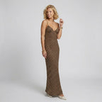 Flowy Polka Dot Maxi Dress with Chiffon Brown 4