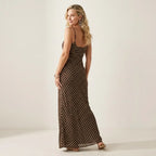 Flowy Polka Dot Maxi Dress with Chiffon Brown 6