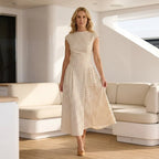 Flowy Polka Dot Maxi Dress with Sleeves White 2