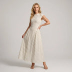 Flowy Polka Dot Maxi Dress with Sleeves White 3