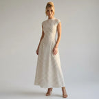 Flowy Polka Dot Maxi Dress with Sleeves White 4