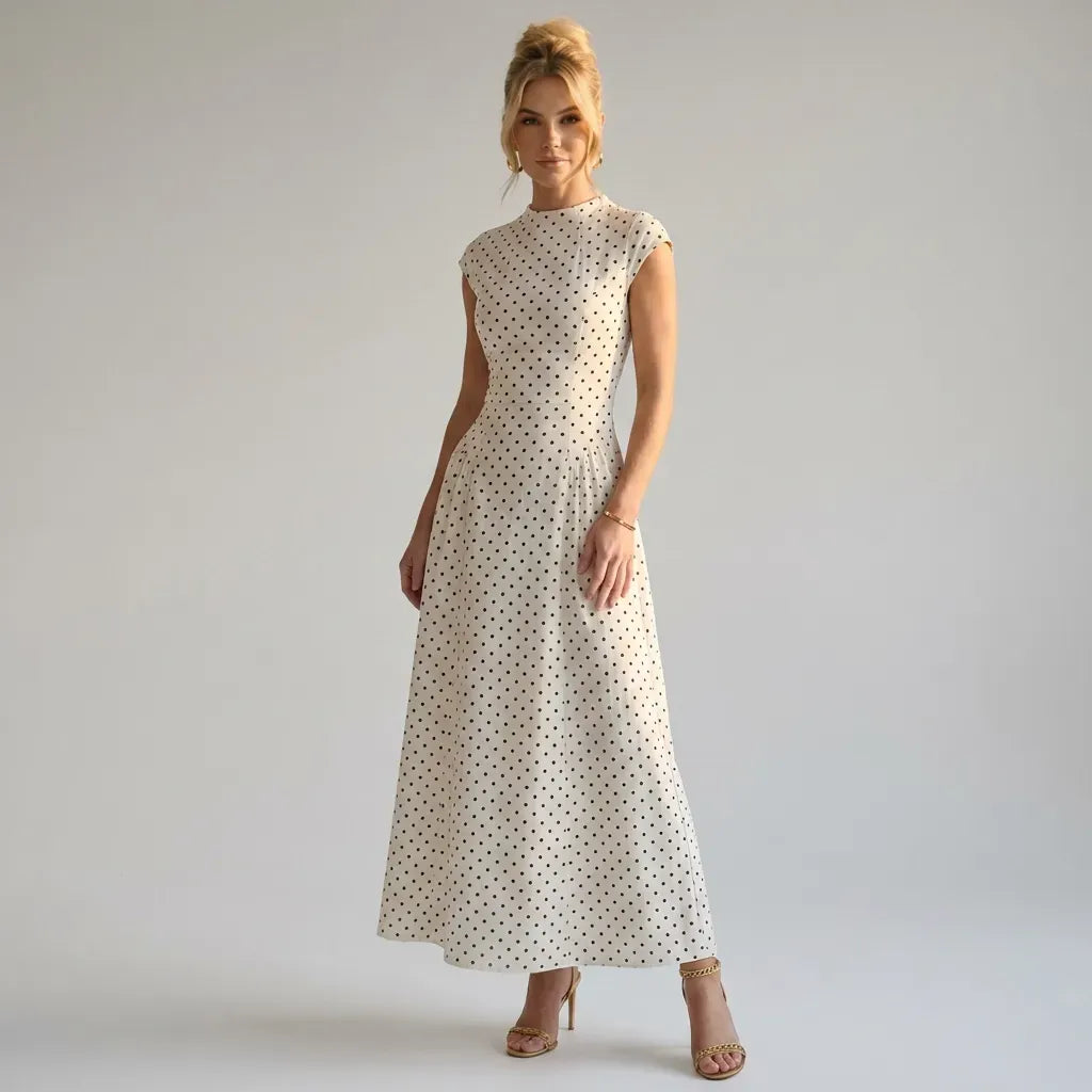 Flowy Polka Dot Maxi Dress with Sleeves White 4