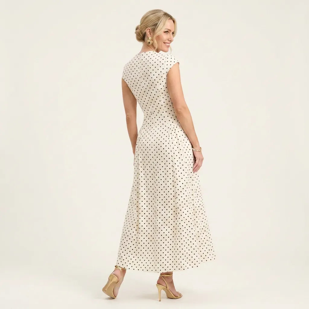 Flowy Polka Dot Maxi Dress with Sleeves White 5