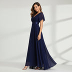 Flutter Sleeve Chiffon Wedding Guest Dress A-Line Navy 5