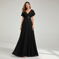 Flutter Sleeve Chiffon Wedding Guest Dress A-Line Black 8
