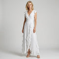 Flutter Sleeve Ruffle Maxi Dress with Chiffon Detail White 8