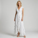 Flutter Sleeve Ruffle Maxi Dress with Chiffon Detail White 8