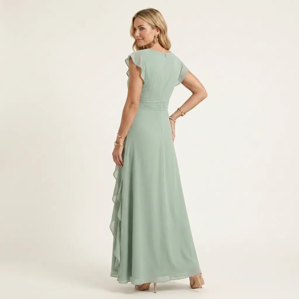 Flutter Sleeve Ruffle Maxi Dress with Chiffon Detail Green 9