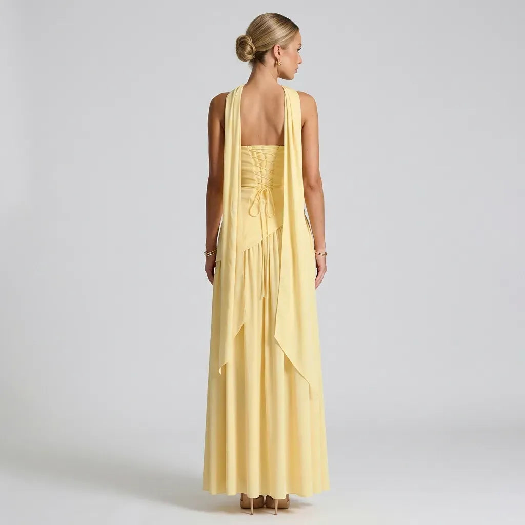 Formal Asymmetrical Strapless Dress with Slit Yellow 4