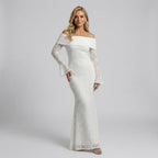 Formal Off-the-Shoulder Lace Maxi Dress White 4